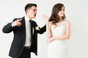 Groom angry with her wife because of a mistake