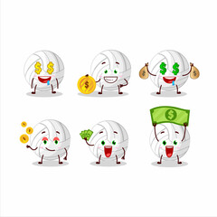 White volleyball cartoon character with cute emoticon bring money