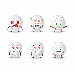 White volleyball cartoon in character with nope expression