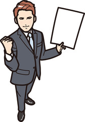 書類を持ちガッツポーズするビジネスマン　俯瞰