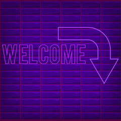 Welcome sign with neon effect pink shiny glow welcome sign purple