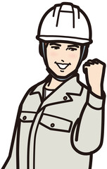 ガッツポーズするヘルメットの男性