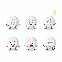 Cartoon character of white volleyball with what expression