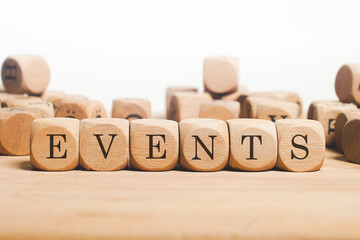 Events Word Written In Wooden Cube