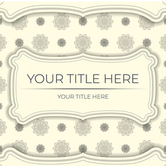 Vintage postcard in light cream color with abstract patterns. Invitation card design with mandala ornament.