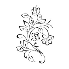 ornament 1921. twigs with stylized flowers, leaves and curls in black lines on a white background