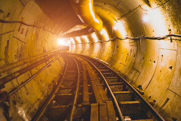 Soft focus and blurred of Underground tunnel infrastructure.Transport pipeline by Tunnel Boring...