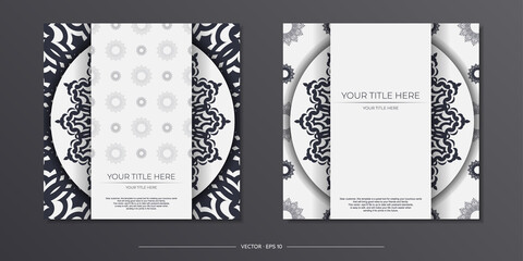 Vintage Light color postcard template with abstract ornament. Print-ready invitation design with mandala patterns.
