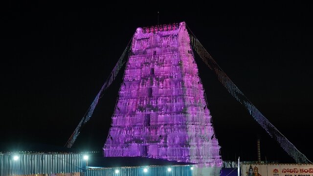 image of temple, night background