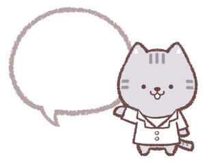 案内するネコのお医者さんと線画フキダシ