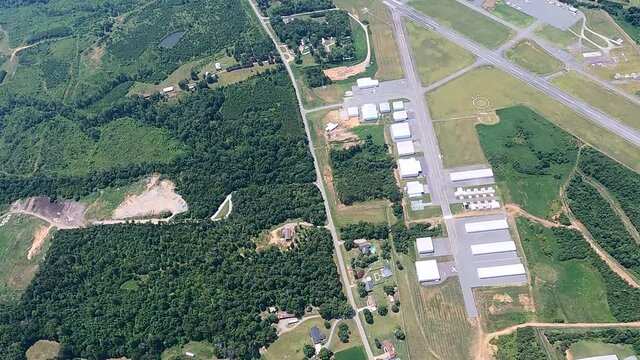 Bird eye view of Burlington Alamance Regional Airport and landscape, Burlington, North Carolina, USA