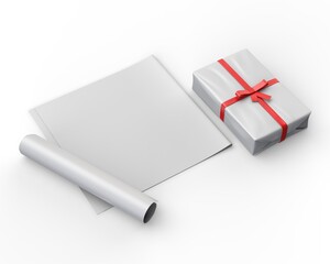 Blank gift wrapping paper template, 3d render illustration.
