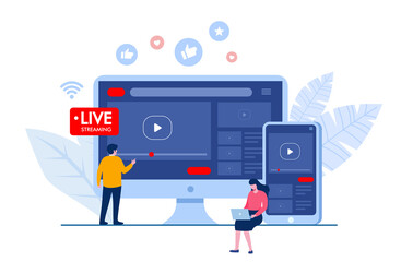 Social media live streaming concept. Flat vector illustration banner and landing page
