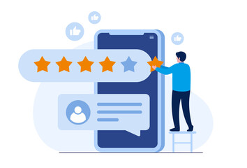 Application rating. customer and user reviews 5 stars. flat illustration vector