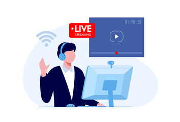Social media live streaming concept. Flat vector illustration banner and landing page