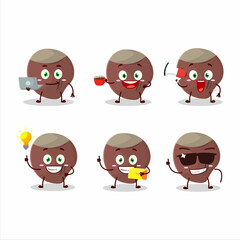 Acorn cartoon character with various types of business emoticons
