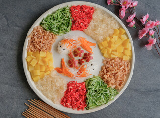 Homemade festive cuisine. Carp Fish Vegetarian Prosperity Toss. Made entirely of vegetables and...