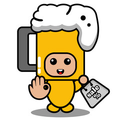 cute beer mug doodle costume mascot vector cartoon character holding discount bag