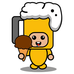 cute beer glass mascot costume doodle vector cartoon character eating ice cream