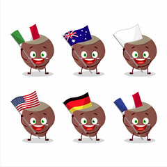 Acorn cartoon character bring the flags of various countries