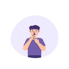illustration of a man who is surprised or not expecting. stunned or shocked. the expression of the person receiving the gift or surprise. flat cartoon style. vector people design