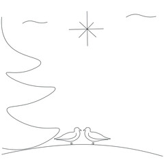 Christmas background with birds drawing vector illustration