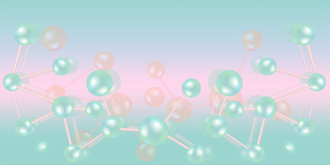 Blue and pink molecules, scientific concept background with copy space, illustration vector.