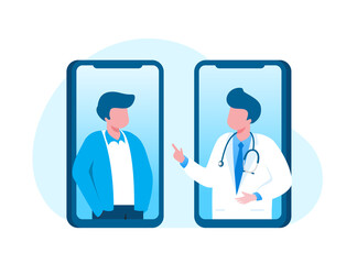 Online doctor with gadget, fast response. health care, flat illustration vector banner 