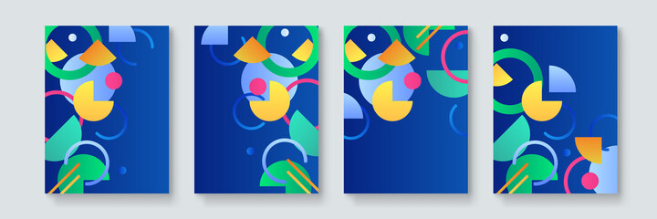 Triangle geometric pattern background texture for poster cover design. Minimal color vector banner template with circles, A4 format. Trendy covers design. Minimal geometric shapes compositions. 