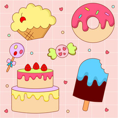 Set of cute dessert Vector