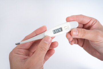 Thermometer for check forehead temperature measurement screening from Coronavirus Disease 2019 (COVID-19).