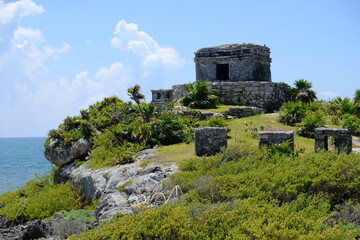 Mexico Tulum National Park - Parque Nacional Tulum - coastal landscape with Mayan ruins