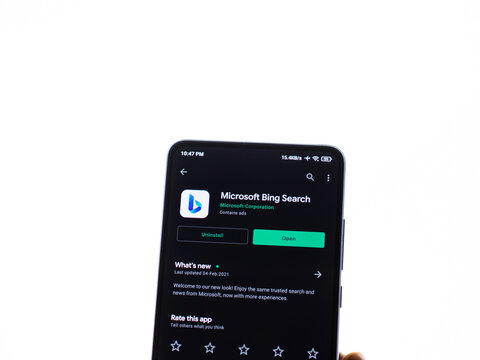 Assam, india - February 19, 2021 : Microsoft Bing logo on phone screen stock image.
