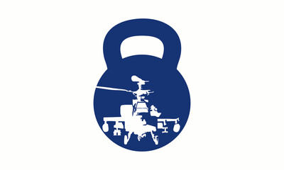barbell illustration with gunship helicopter
