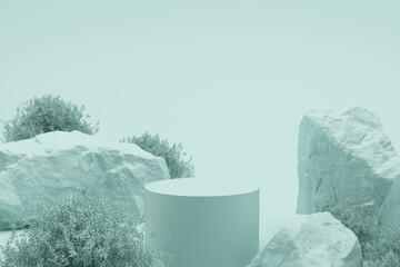 abstract blue color Stone and Rock shape background, minimalist mockup for podium display or showcase, 3d rendering.