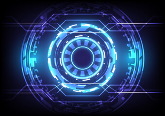 Futuristic Sci-Fi glowing HUD user. Data engineer. Digital infographic interface. Abstract hologram hi-tech background. Virtual reality technology electric