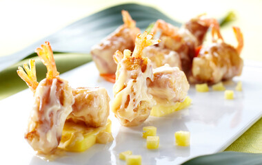 Delicious Chinese food, creamy fritters with shrimp