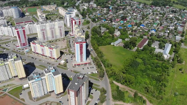 Aerial view of Ukrainskaya Street in Chistye Prudy microdistrict (Kirov, Russia)