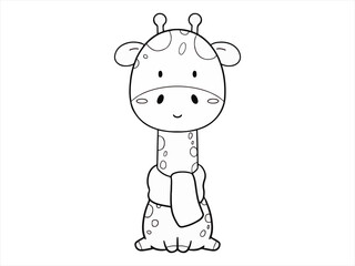 Coloring hand draw cute giraffe with scarf