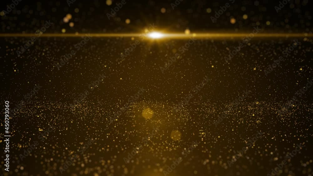 Aufkleber Abstract Gold Particle Flickering Loop 4K Motion in Horizontal Flare Infinity Universe Background