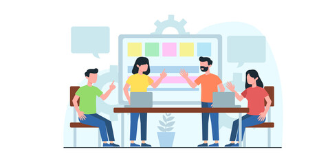 Social Network and Teamwork Vector Concept. Modern web business service set. Generating New Business Ideas, Searching Problem Solution, Developing Company Strategy Flat Vector Concept