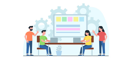 Social Network and Teamwork Vector Concept. Modern web business service set. Generating New Business Ideas, Searching Problem Solution, Developing Company Strategy Flat Vector Concept