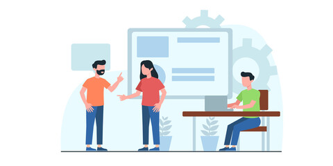 Social Network and Teamwork Vector Concept. Modern web business service set. Generating New Business Ideas, Searching Problem Solution, Developing Company Strategy Flat Vector Concept