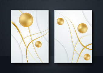 Abstract gold white cover background. White luxury abstract background with golden lines and shadows. Premium vector illustration. Modern minimal banner. 3D Vector illustration.