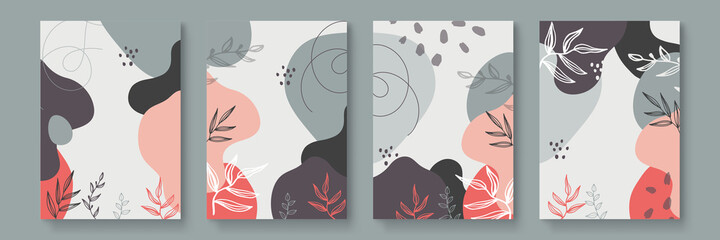 Set of modern design template with abstract organic shapes in pastel colors. Minimal stylish background for beauty presentation, flyer, banner and branding design. A4 format. Vector illustration