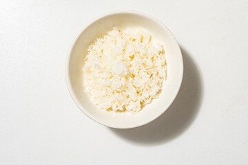 rice in the white bowl