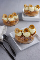 Banoffee pie in a cup with homemade toffe