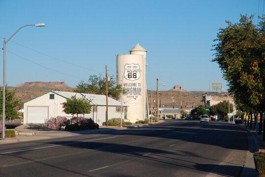 Kingman Water Tower and the city, Arizona, USA. August 7, 2007.