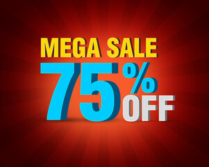 New Sale Offer Banner in Red Attractive Color with Seventy Fiver Percent Discount off. Modern 3D Rendered abstract sale banner backdrop