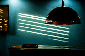 blinds and vintage lamp in room